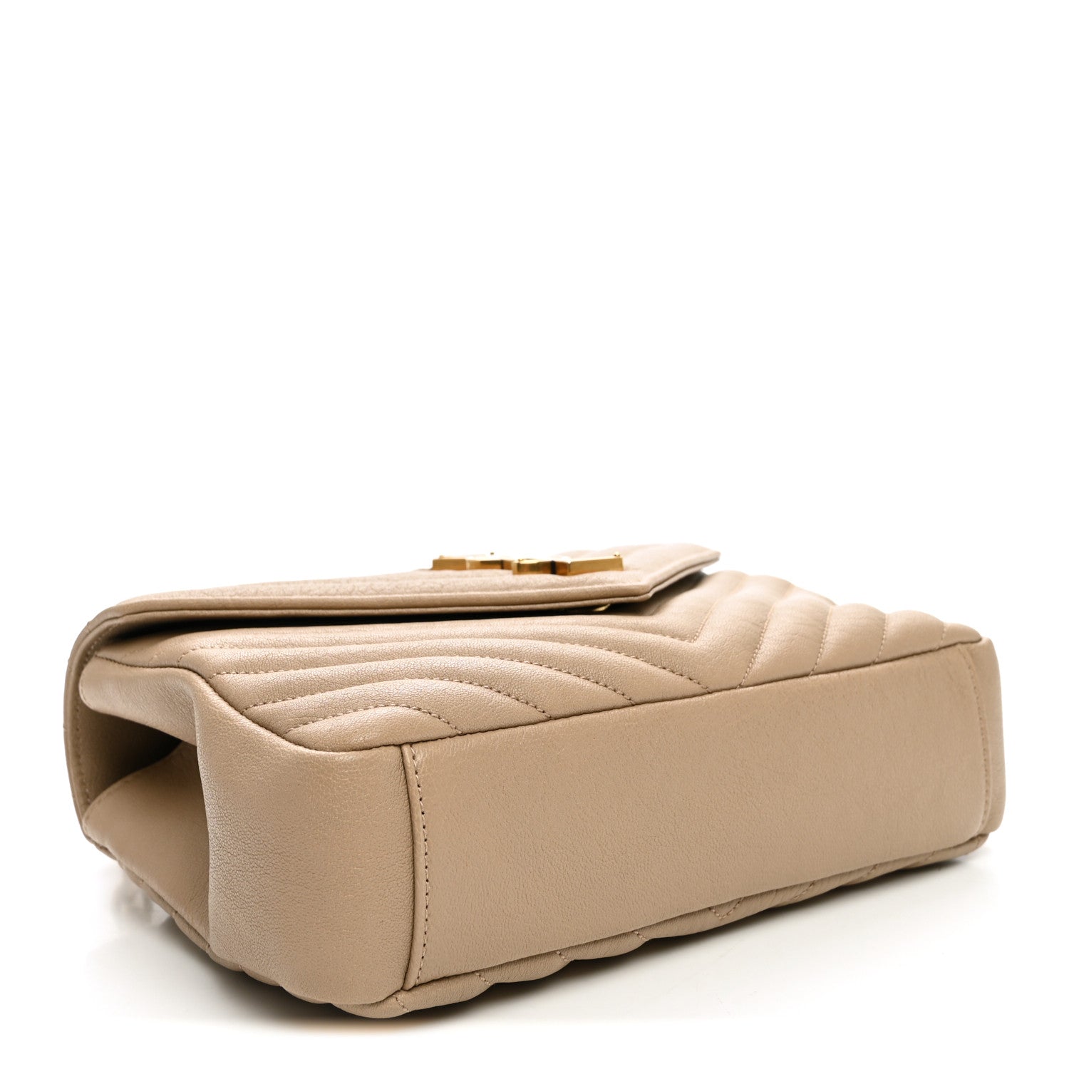 Saint Laurent Sheepskin Matelasse Chevron Monogram Medium College Bag Dark Beige