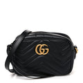 Gucci Calfskin Matelasse Mini GG Marmont Chain Shoulder Bag Black