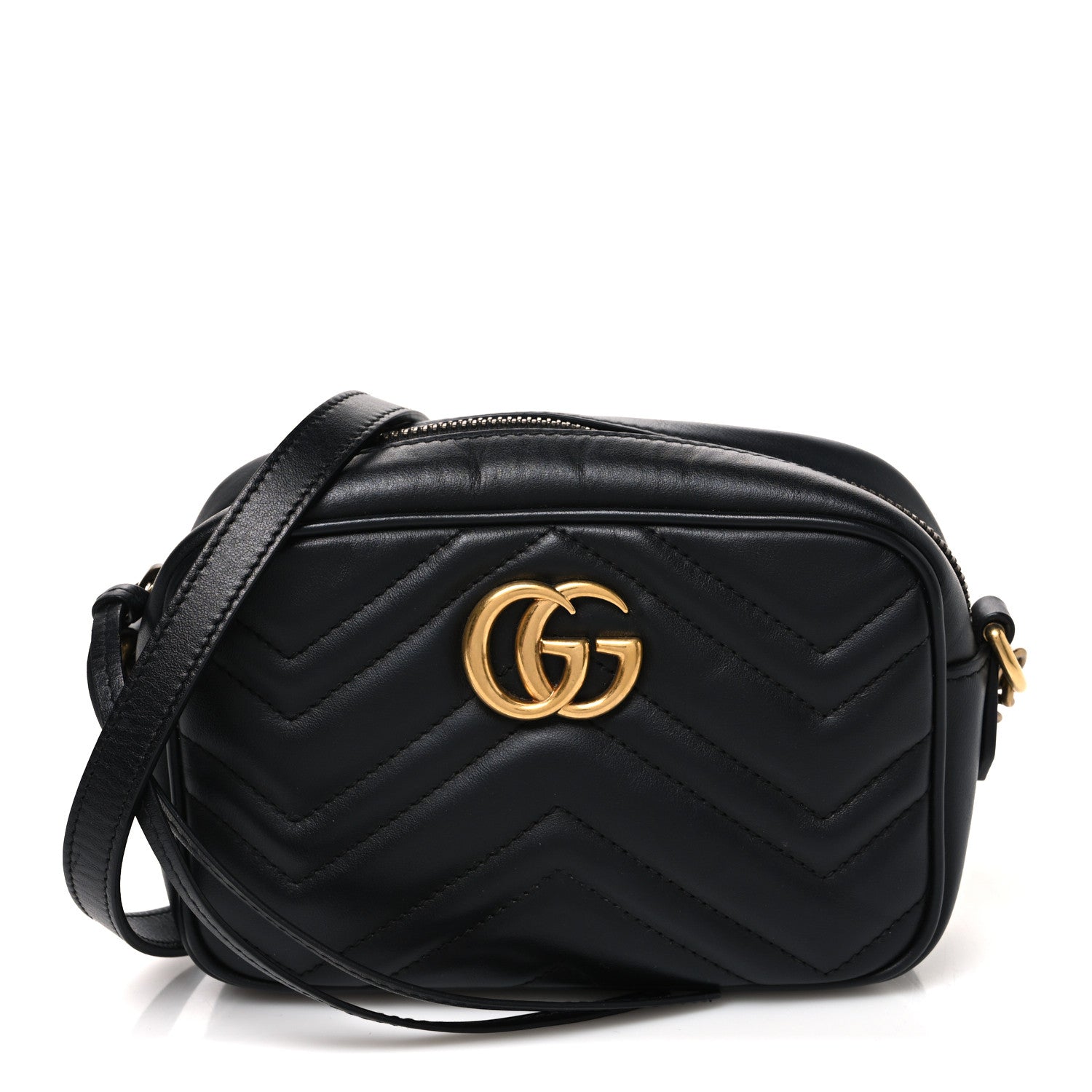 Gucci Calfskin Matelasse Mini GG Marmont Chain Shoulder Bag Black