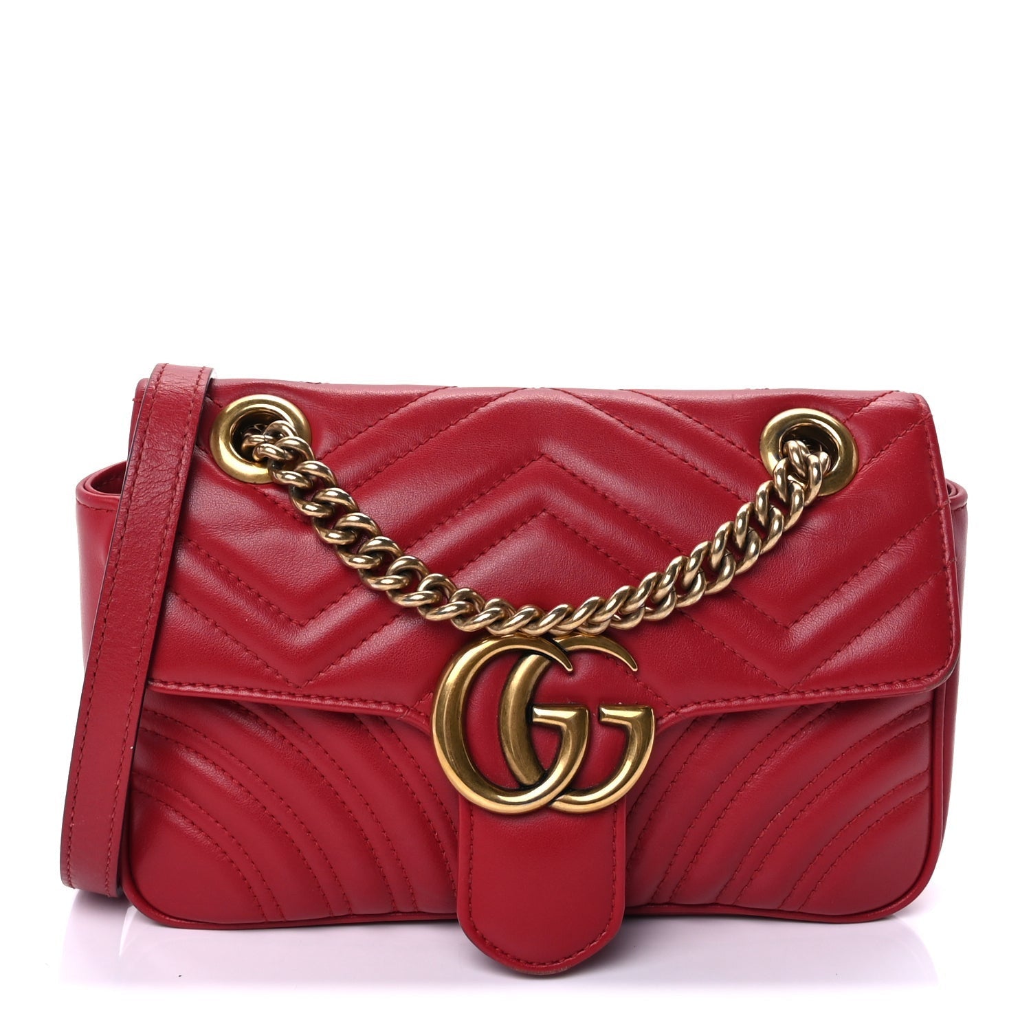 Gucci Calfskin Matelasse Mini GG Marmont Shoulder Bag Hibiscus Red