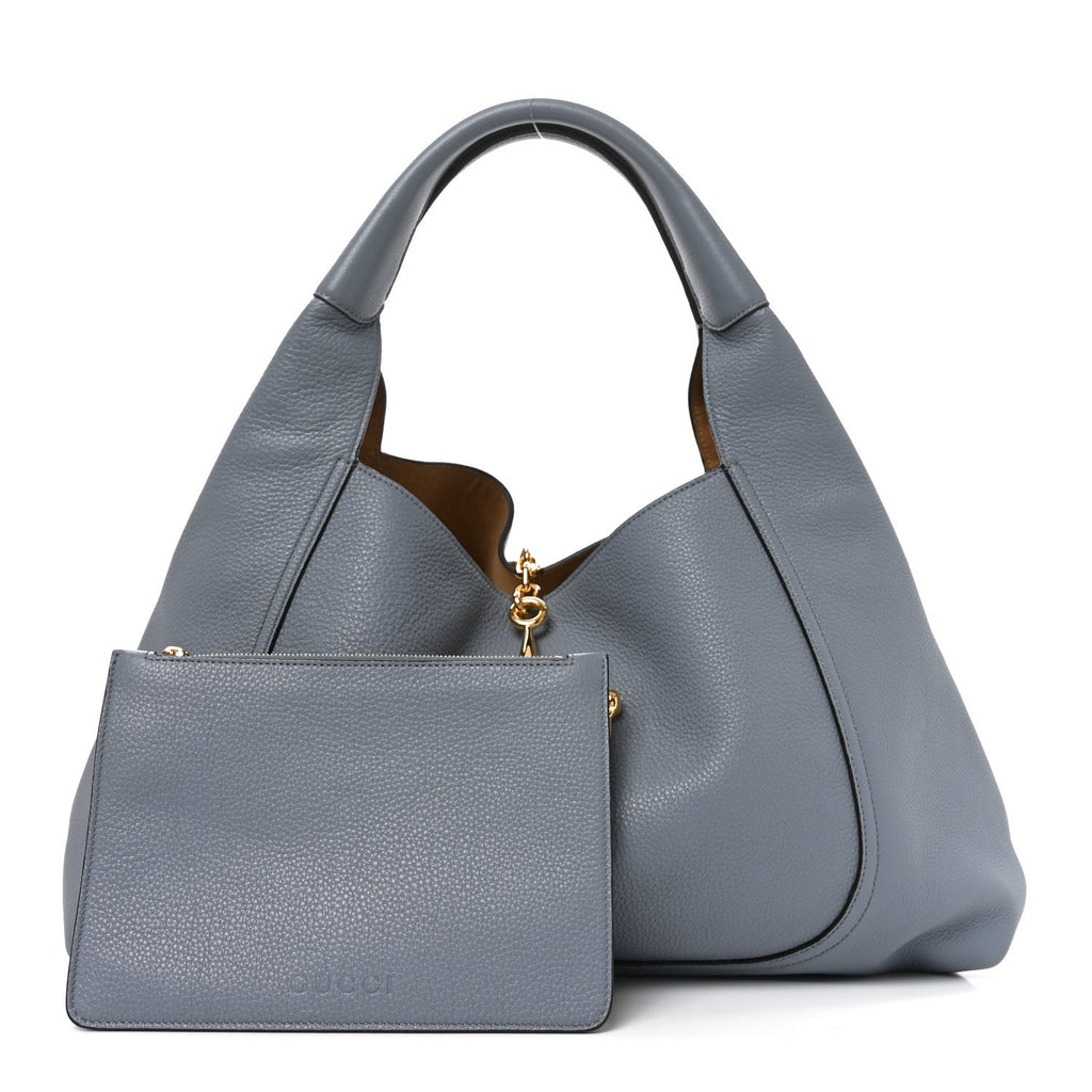 Gucci Grained Calfskin Softbit Maxi Shoulder Bag Foggy Grey