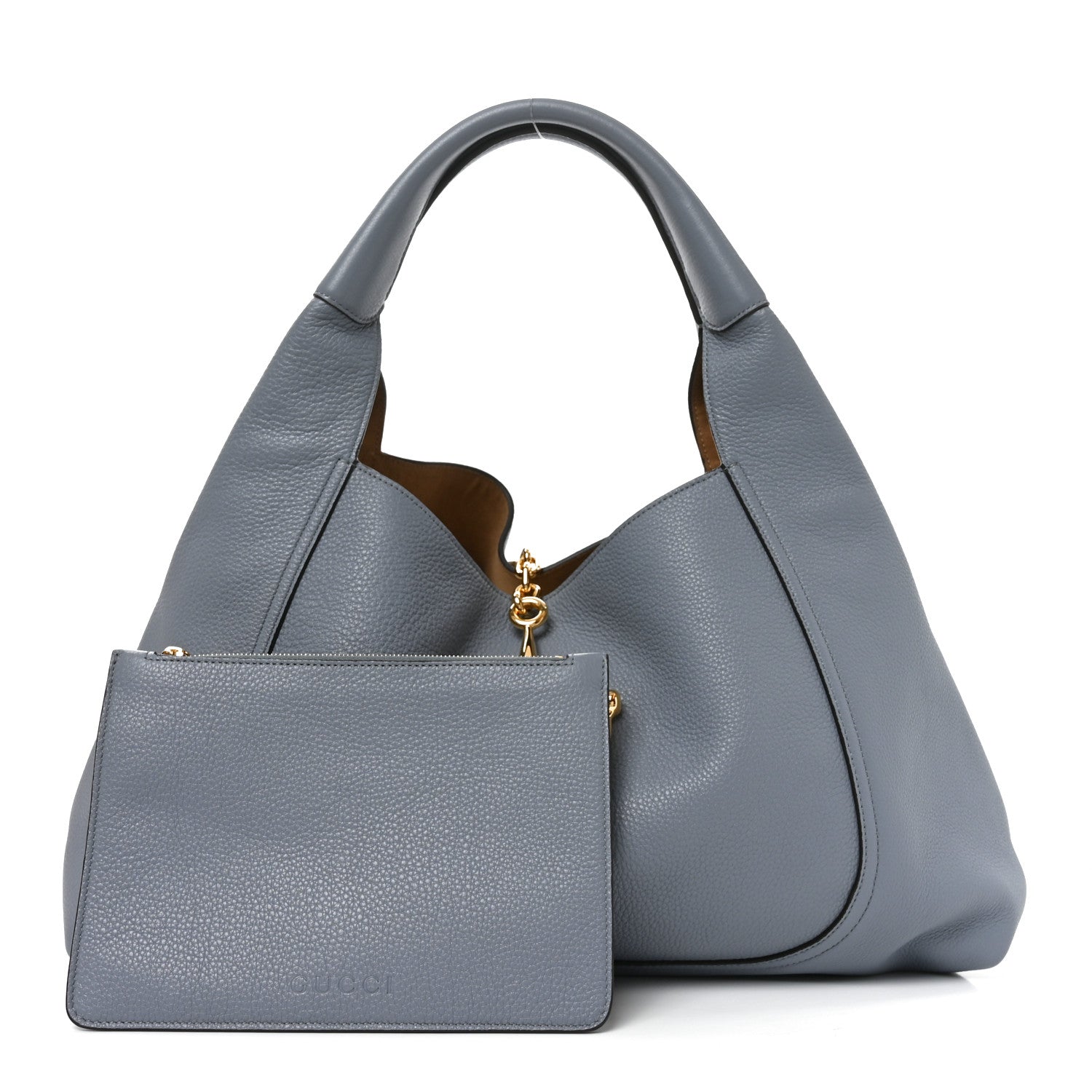 Gucci Grained Calfskin Softbit Maxi Shoulder Bag Foggy Grey