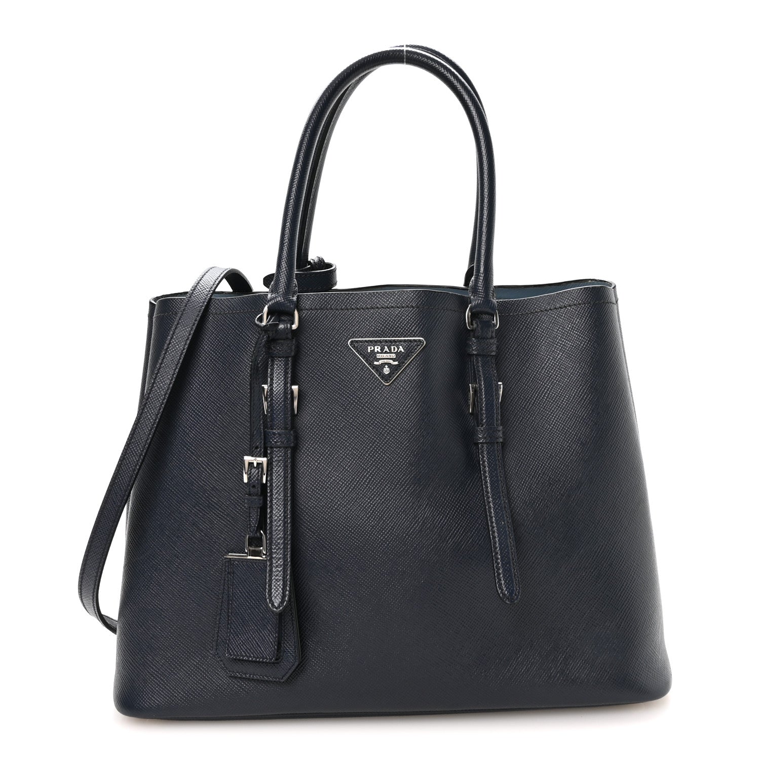 Prada Saffiano Cuir Medium Double Handle Tote Baltico Astrale