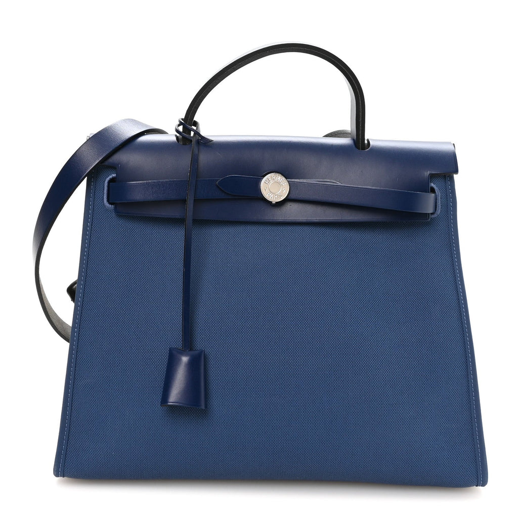 Hermès Military Toile Vache Hunter Herbag Zip 31 PM Bleu Brighton Bleu Saphir