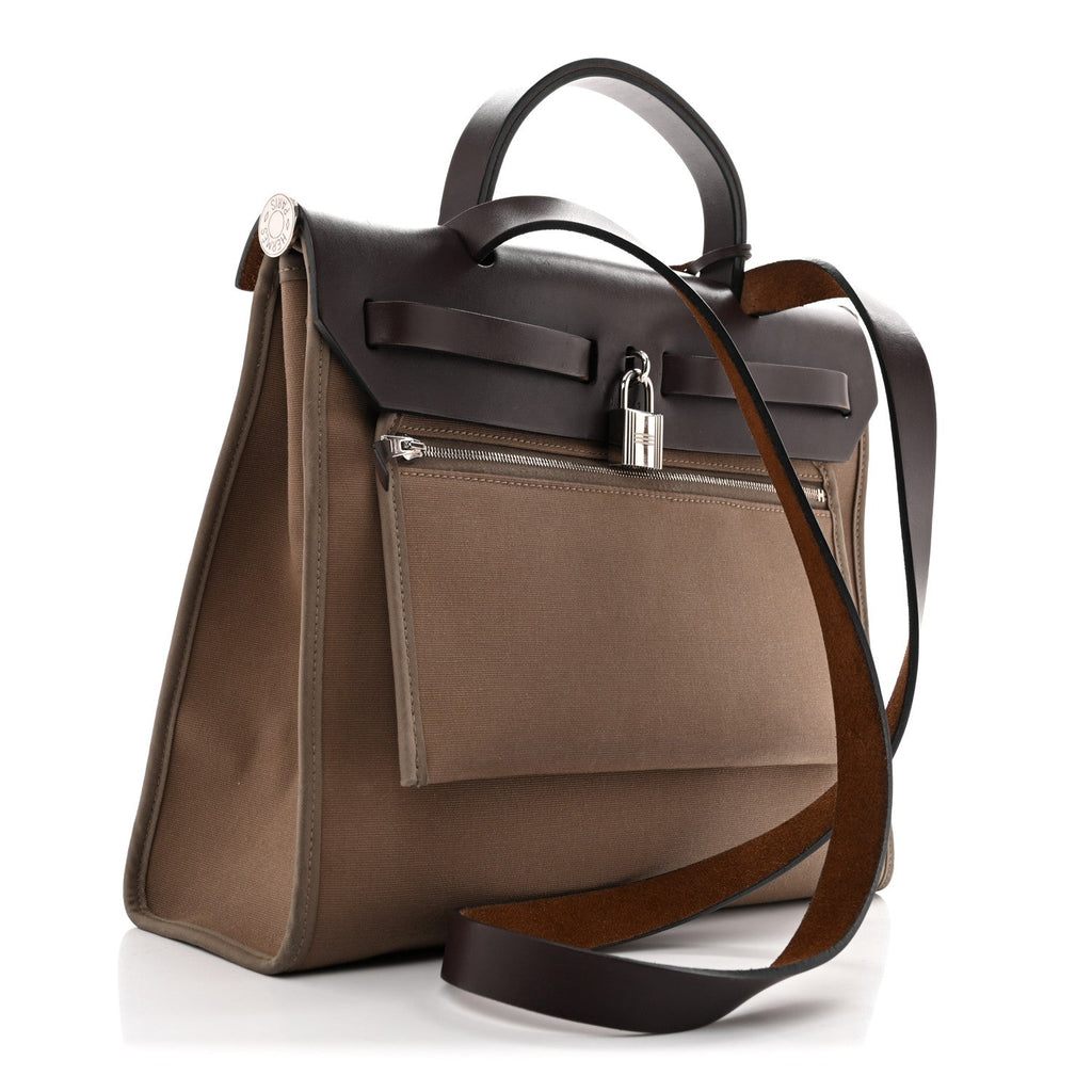 Hermès Vache Hunter Toile Herbag Zip 31 PM Etoupe Ebene