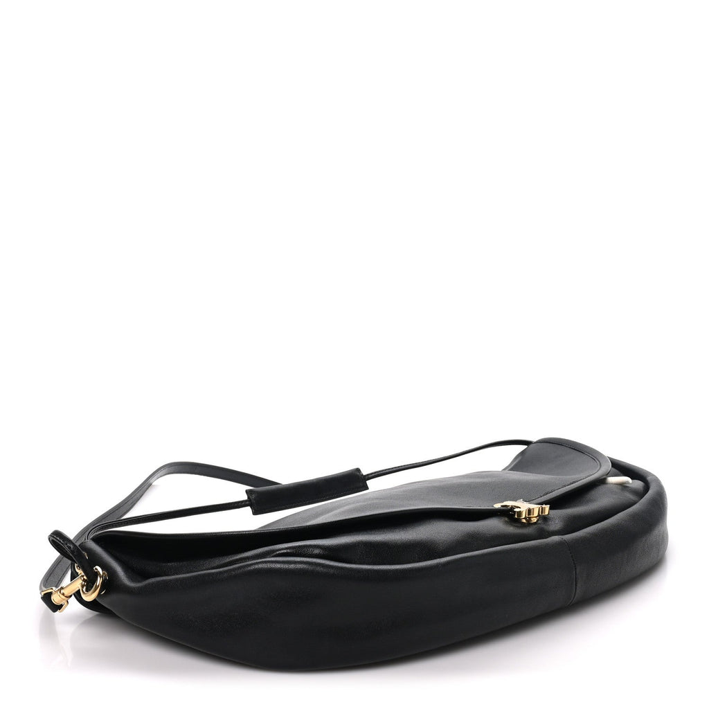 Celine Shiny Lambskin Soft Triomphe Half Moon Bag Black