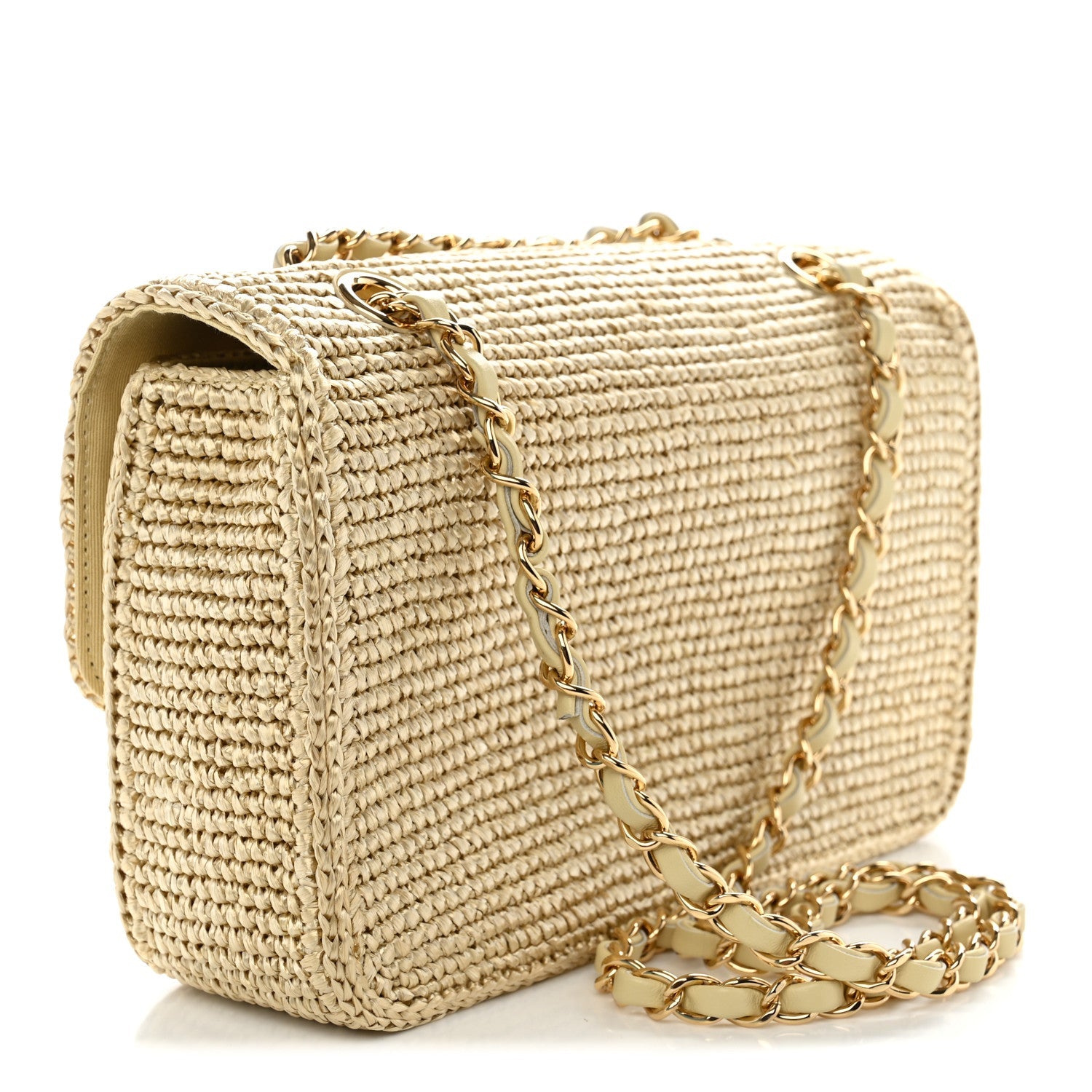 Chanel Braided Raffia Small Coco Beach Flap Beige