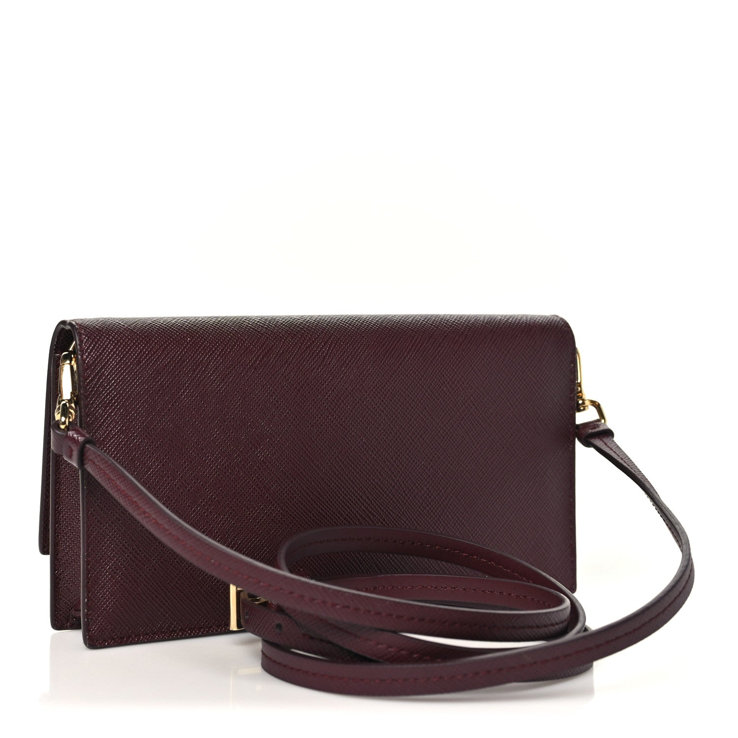 Prada Saffiano Metal Triangle Logo Mini Bag Bordeaux