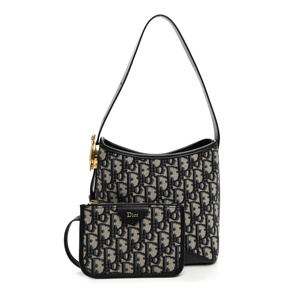 Dior Oblique Calfskin Small Medaillon Bucket Bag Blue