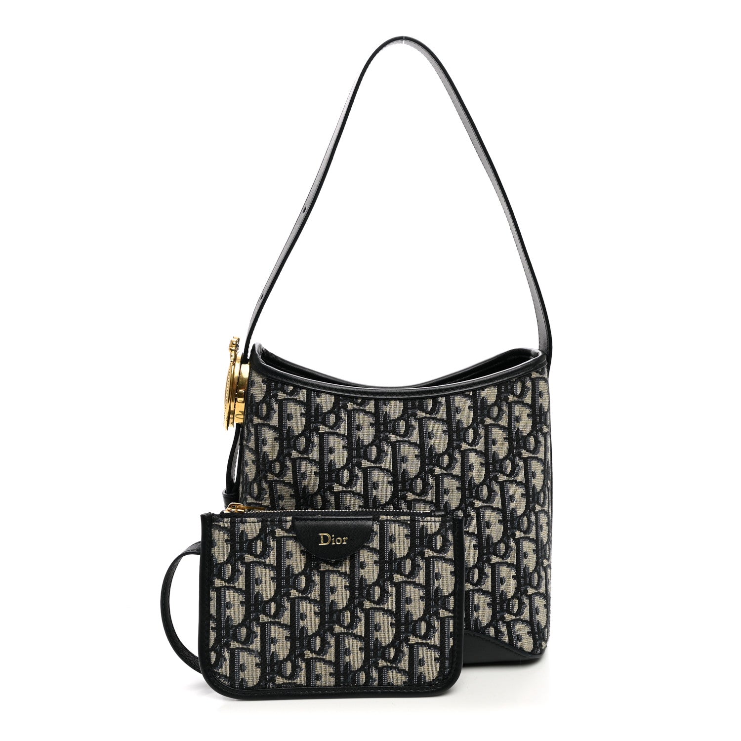 Dior Oblique Calfskin Small Medaillon Bucket Bag Blue
