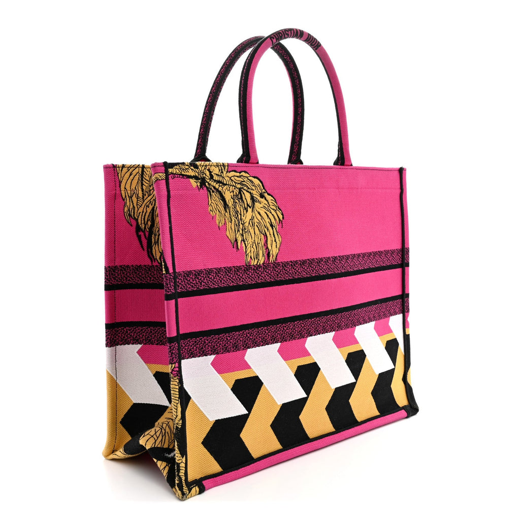 Dior Canvas Embroidered Large Jungle Pop Book Tote Fuchsia Multicolor