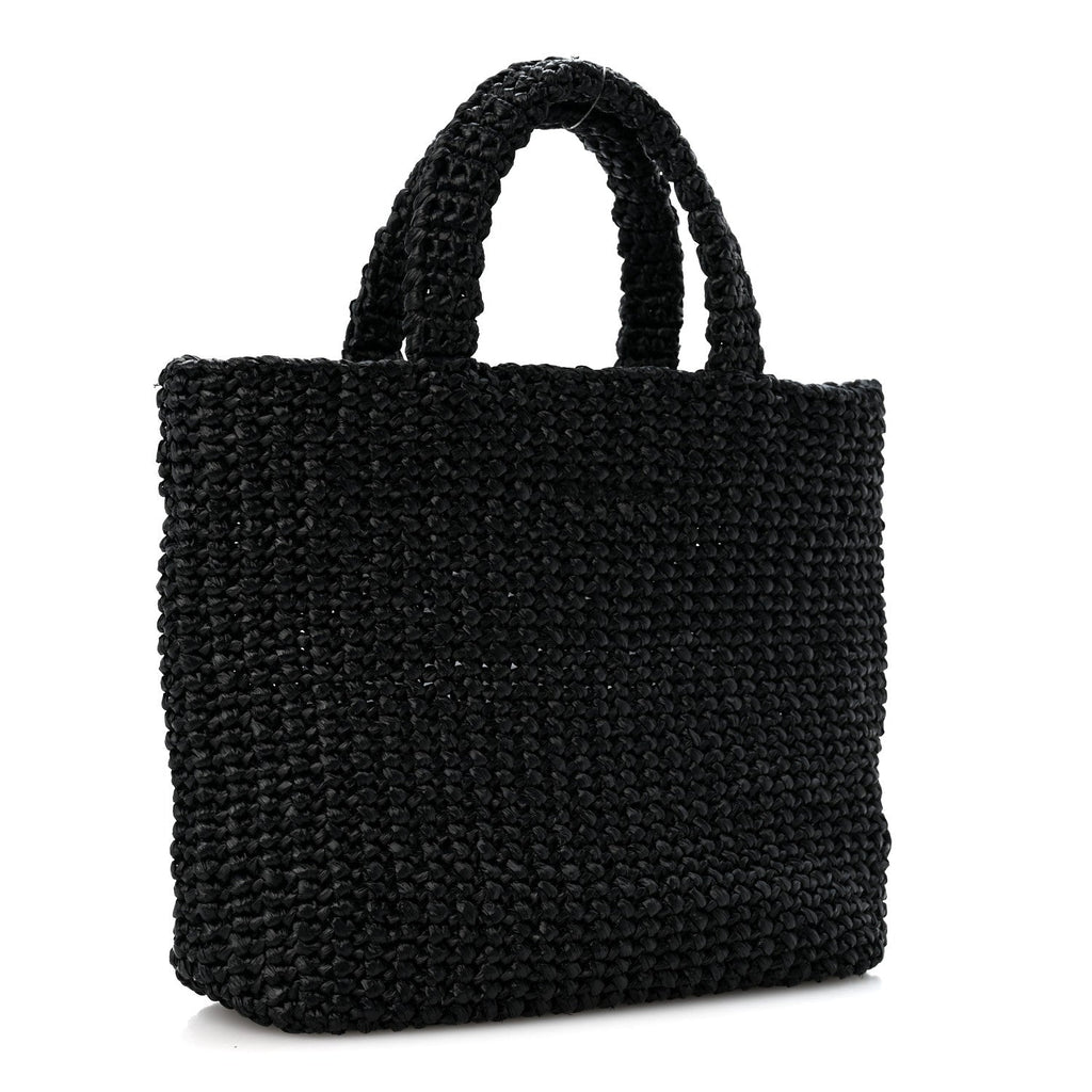 Prada Yarn Raffia Effect Crochet Small Logo Tote Black