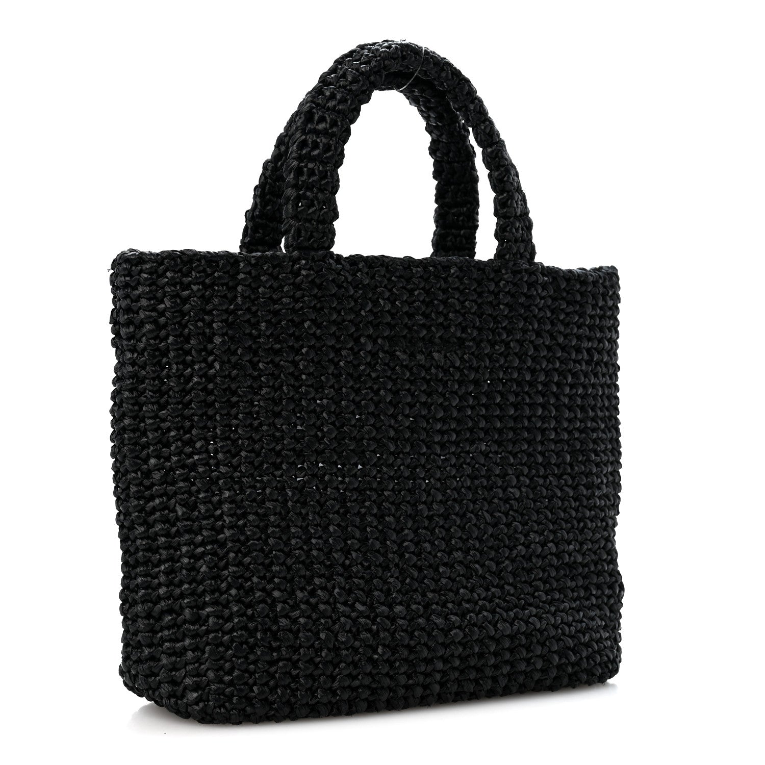 Prada Yarn Raffia Effect Crochet Small Logo Tote Black