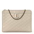 Saint Laurent Lambskin Quilted Monogram Baby Victoire Chain Clutch Blanc Vintage