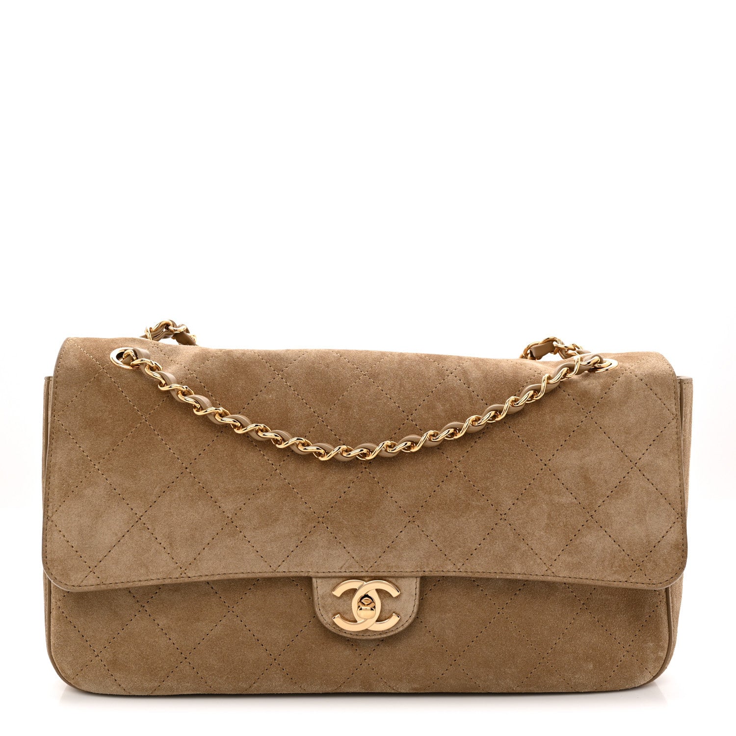Chanel Suede Calfskin Small Souplissimo Maxi Flap Dark Beige