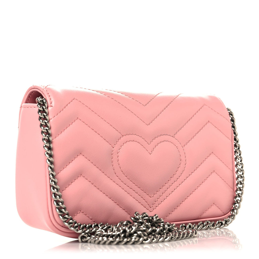 Gucci Calfskin Matelasse Super Mini GG Marmont Shoulder Bag Wild Rose