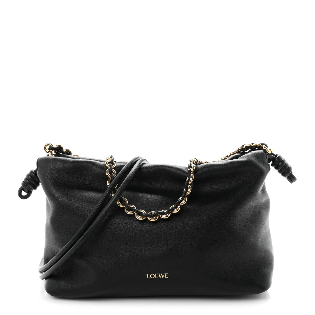 Loewe Mellow Nappa Medium Donut Chain Flamenco Knot Clutch Black