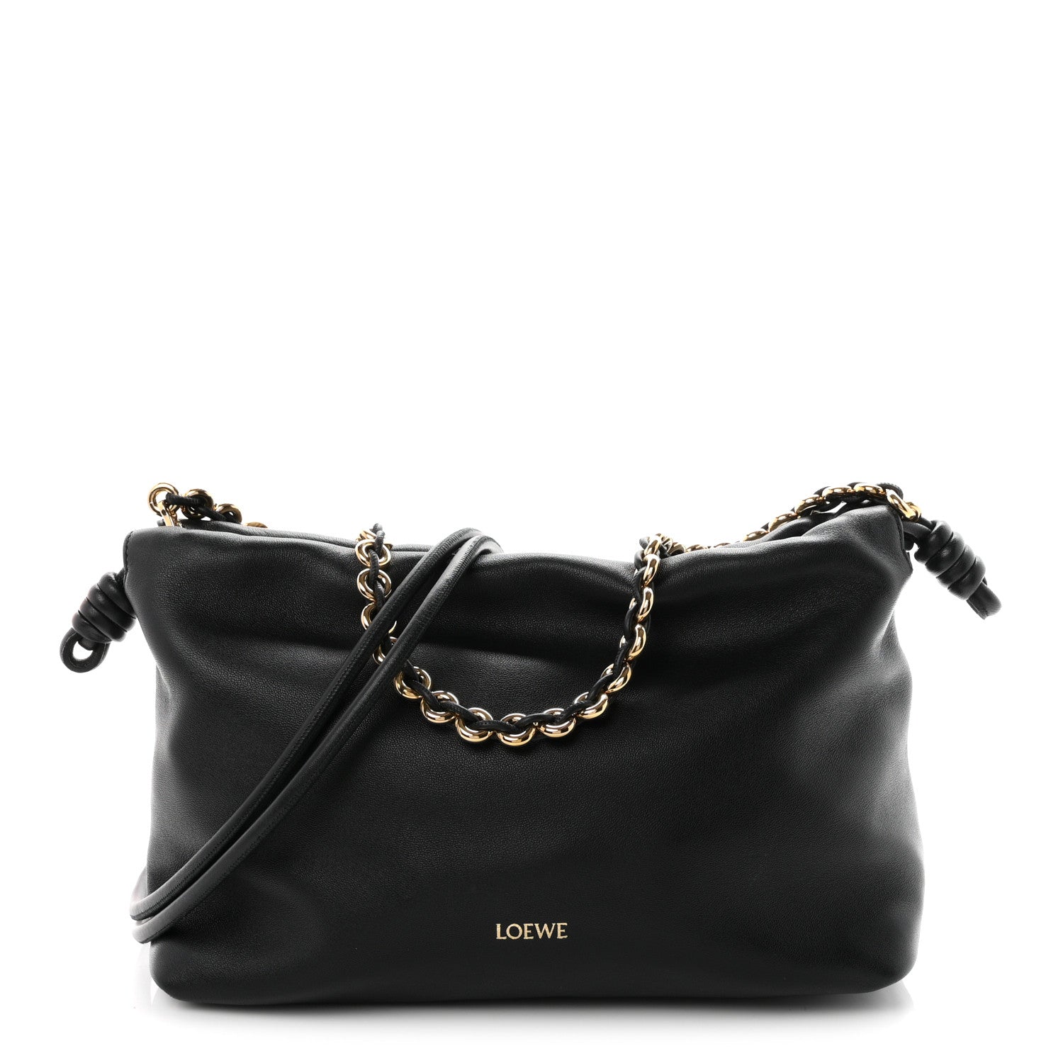 Loewe Mellow Nappa Medium Donut Chain Flamenco Knot Clutch Black