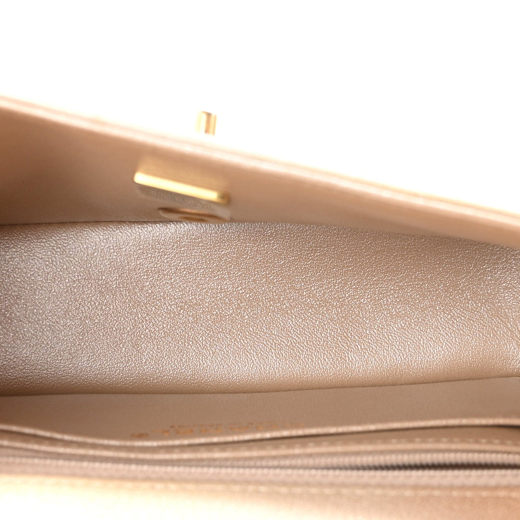 Chanel Metallic Goatskin Quilted Mini Rectangular Flap Gold