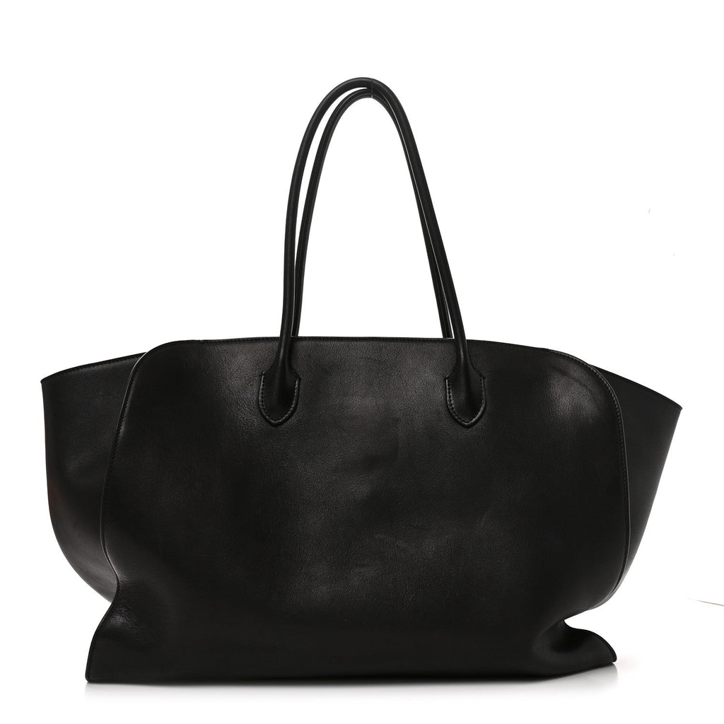 The Row Polished Saddle Calfskin Marlo 17 Tote Bag Black