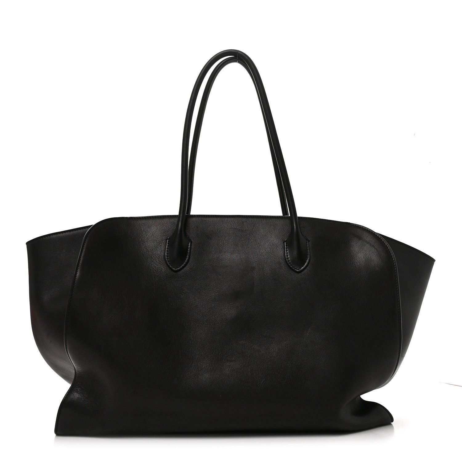 The Row Polished Saddle Calfskin Marlo 17 Tote Bag Black