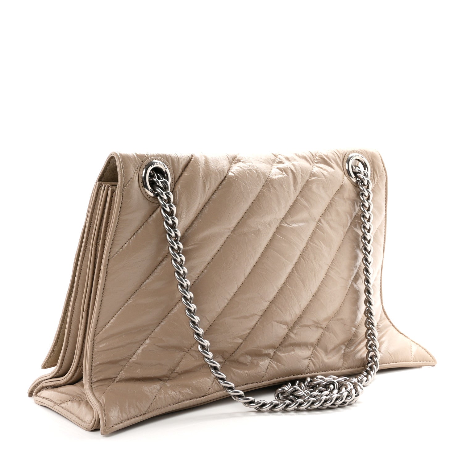Balenciaga Crushed Calfskin Quilted Large Crush Chain Bag Nude
