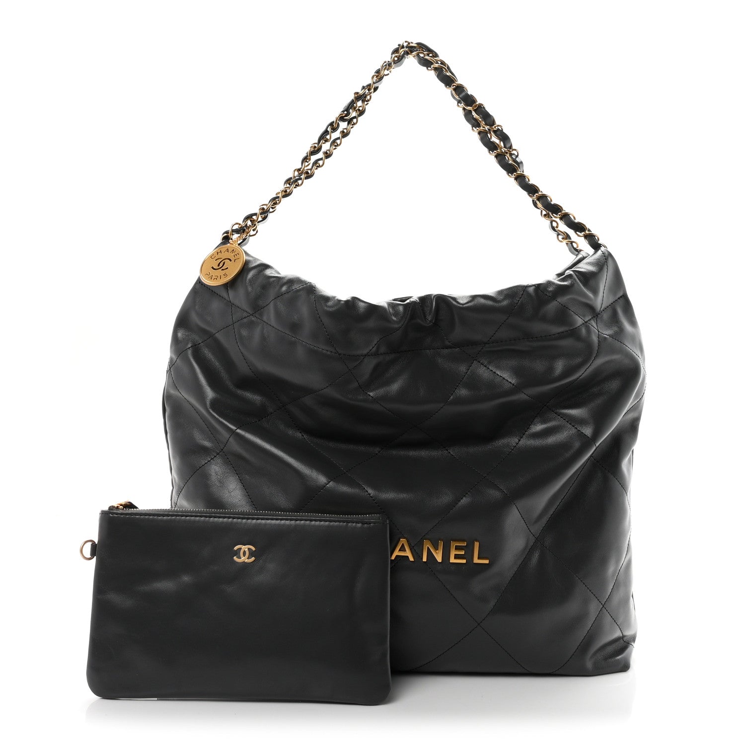 Chanel Shiny Calfskin Quilted Chanel 22 Dark Grey