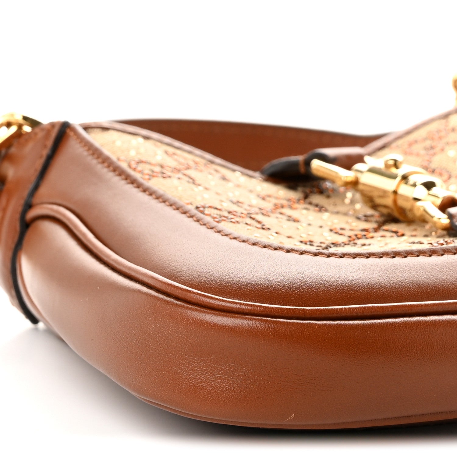 Gucci New Canvas Charisma Calfskin Crystal GG Monogram Mini Jackie 1961 Hobo Camel Ebony
