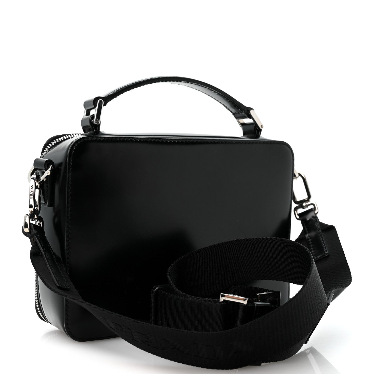 Prada Spazzolato Medium Brique Crossbody Bag Black