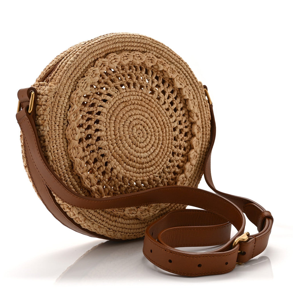 Saint Laurent Raffia Sac Round Naturel