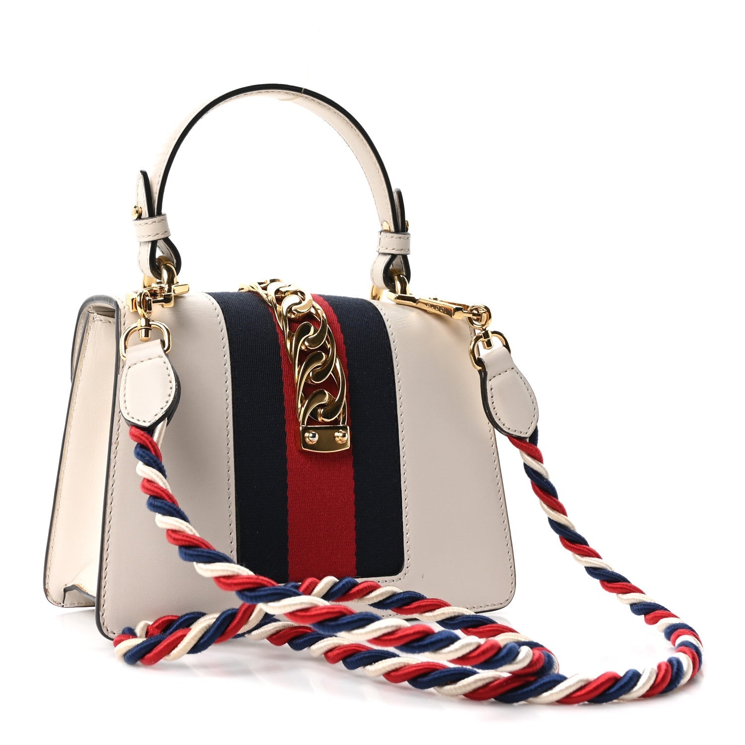 Gucci Calfskin Mini Sylvie Top Handle Bag White