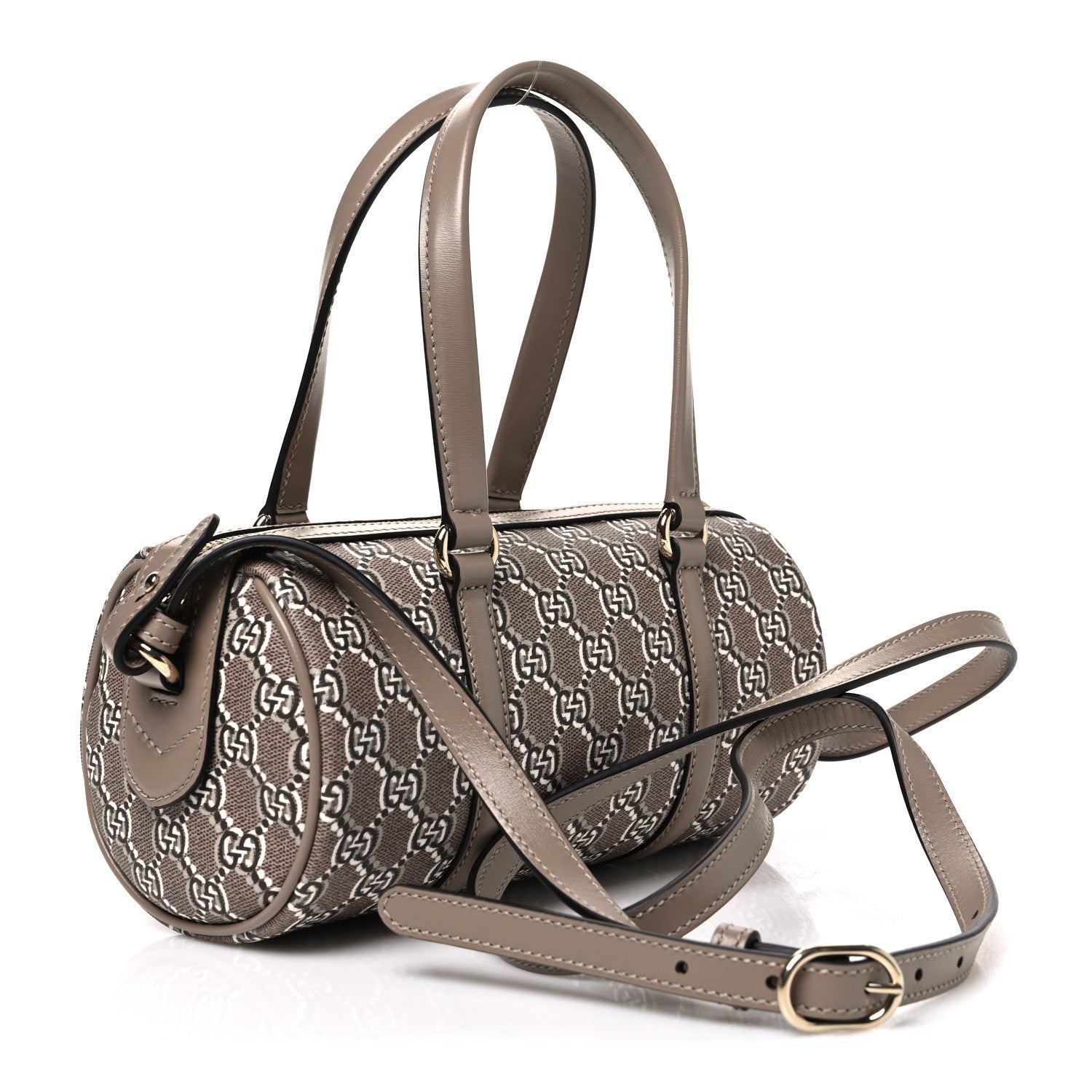 Gucci GG Shadow Monogram Ophidia Top Handle Bowler Bag Taupe