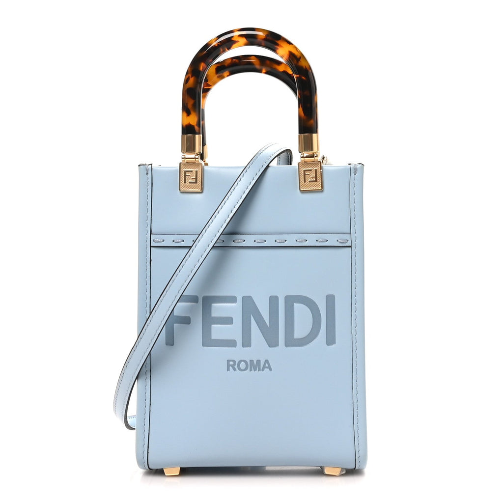 Fendi Vitello King Plexiglass Logo Embossed Mini Fendi Sunshine Shopper Tote Azzurro Baby