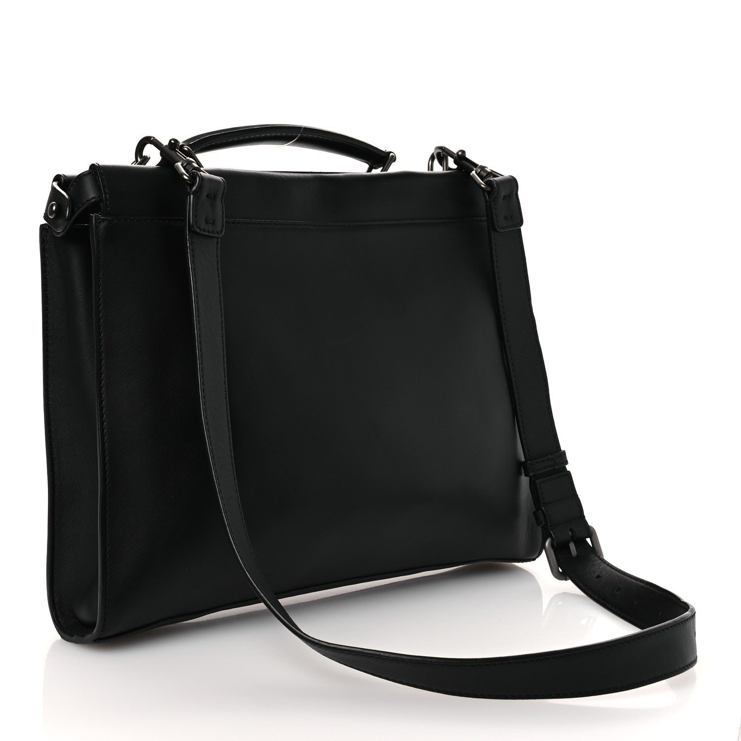 Fendi Vitello Grace FF 1974 Embossed Large Peekaboo Iconic Fit Satchel Black