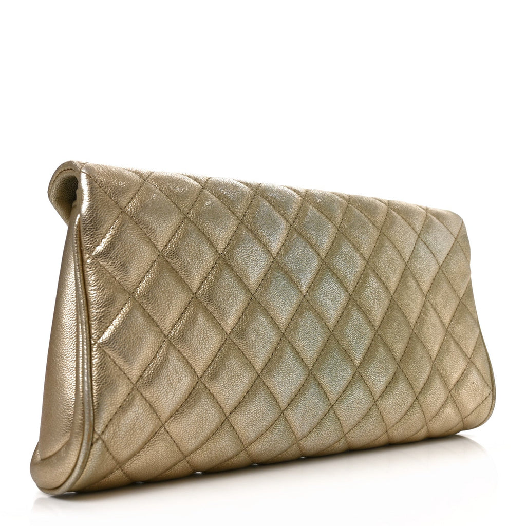 Chanel Metallic Lambskin Quilted Fold Up Again Clutch Gold