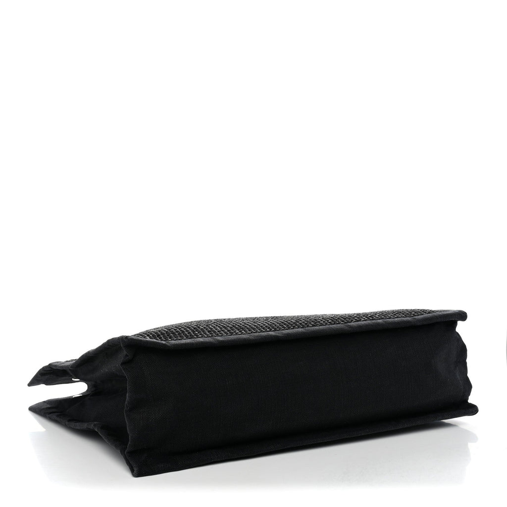 Saint Laurent Raffia Linen Calfskin Rive Gauche Tote Black