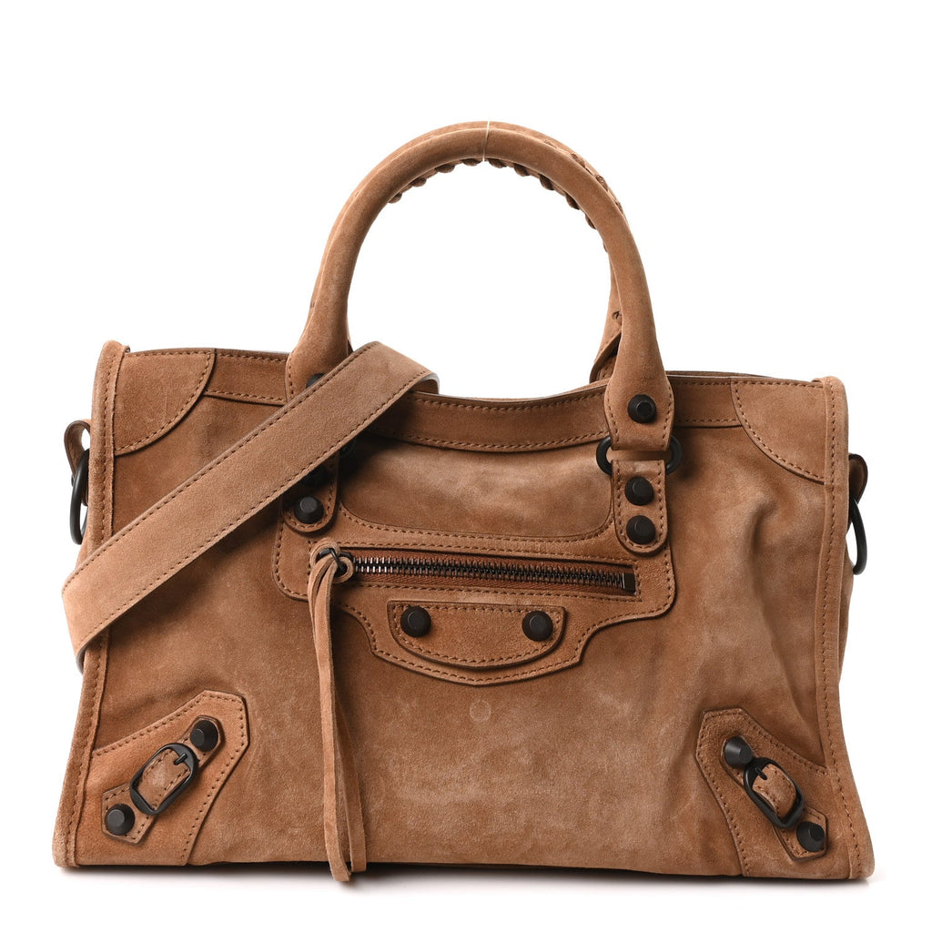 Balenciaga Waxed Suede Calfskin Classic Hardware Small Le City Camel Camel