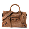 Balenciaga Waxed Suede Calfskin Classic Hardware Small Le City Camel Camel