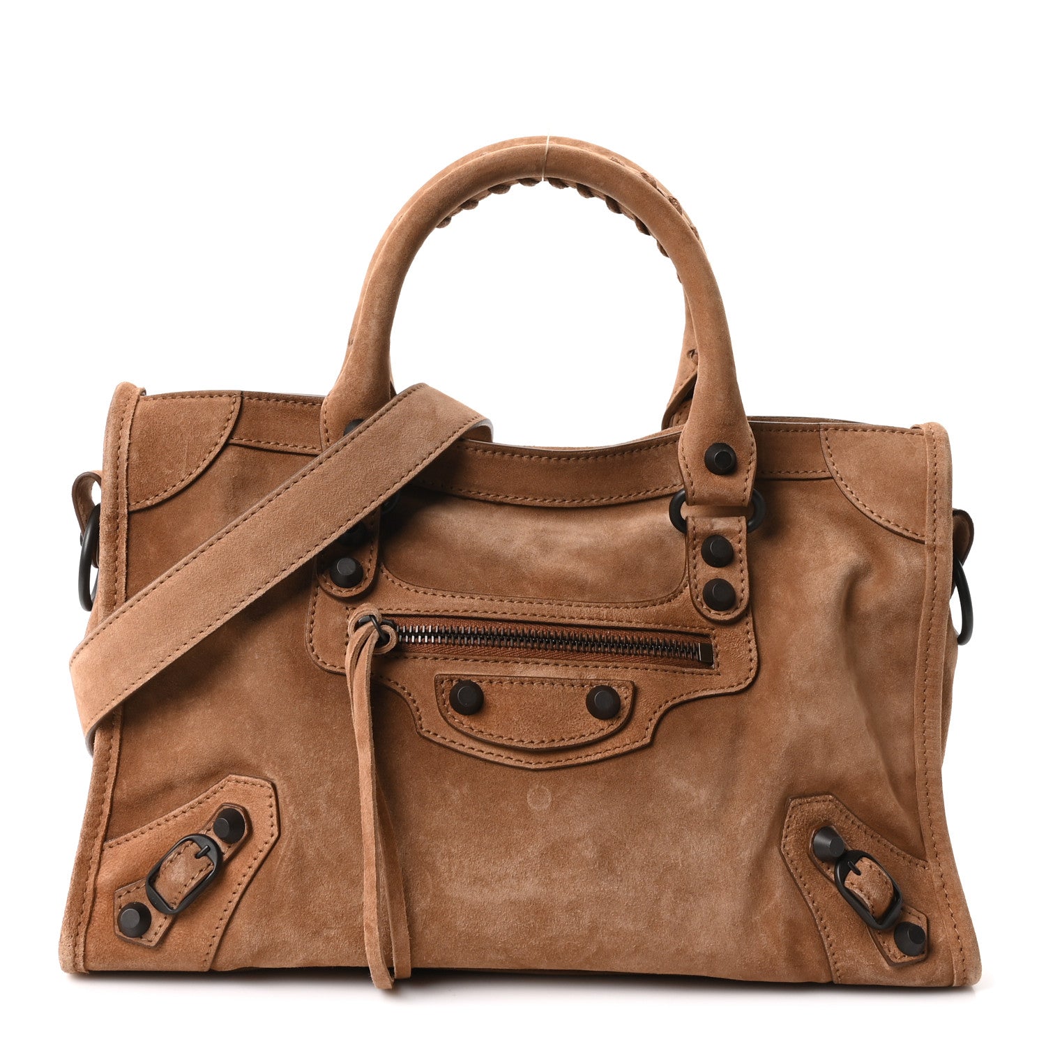 Balenciaga Waxed Suede Calfskin Classic Hardware Small Le City Camel Camel