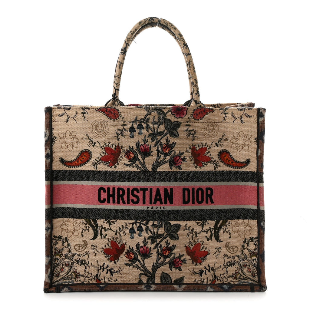 Dior Canvas Embroidered Large Broderie Dior Flowers Book Tote Multicolor