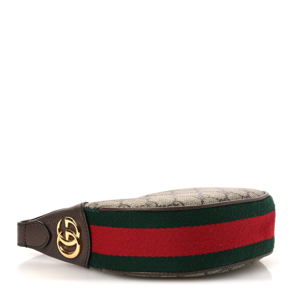 Gucci GG Supreme Monogram Textured Calfskin Web Mini Ophidia Half Moon Hobo Beige Ebony New Acero Beige Ebony New Acero