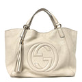Gucci Pebbled Calfskin Medium Soho Shoulder Bag Off White