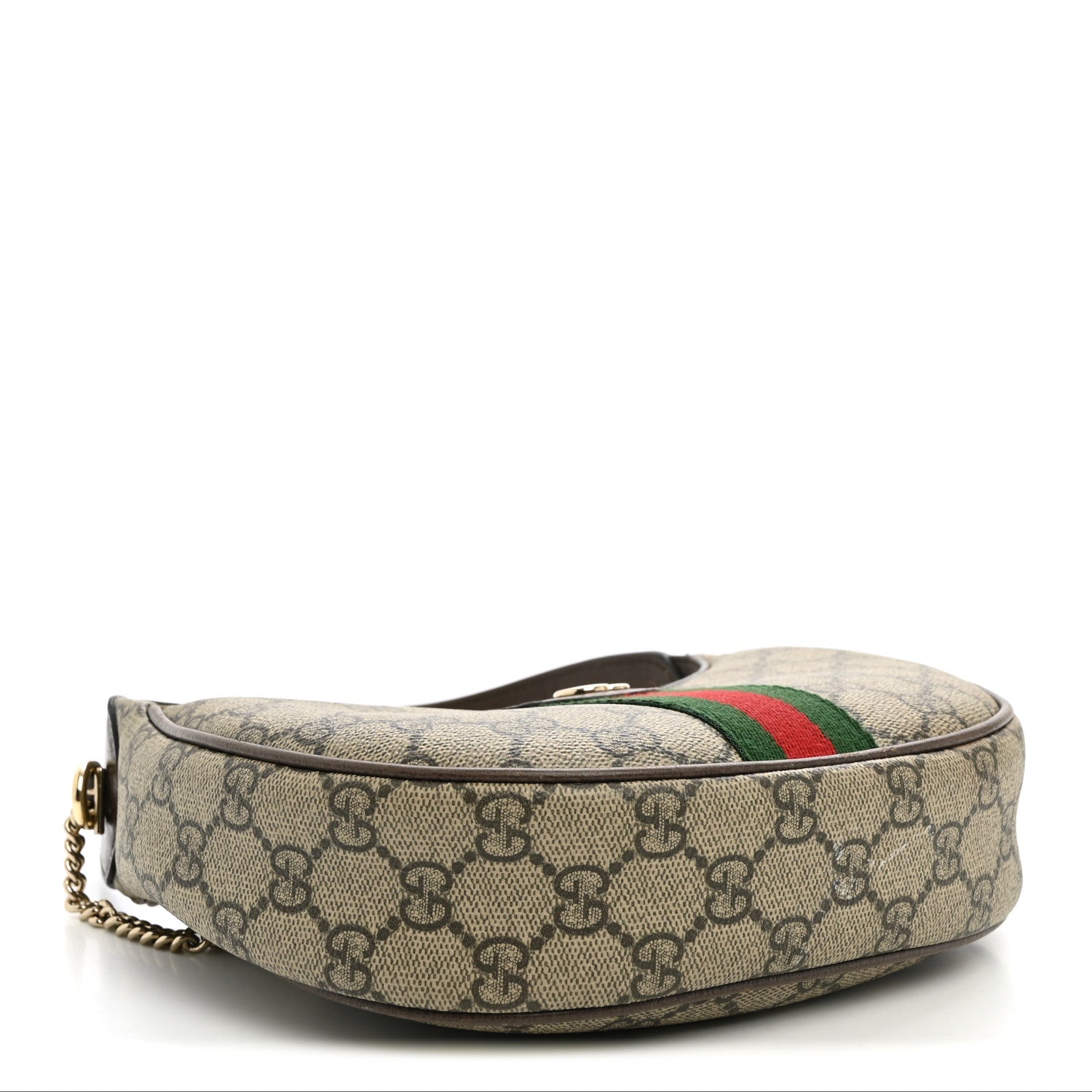 Gucci GG Supreme Monogram Textured Dollar Calfskin Web Small Ophidia Shoulder Bag Beige Ebony New Acero