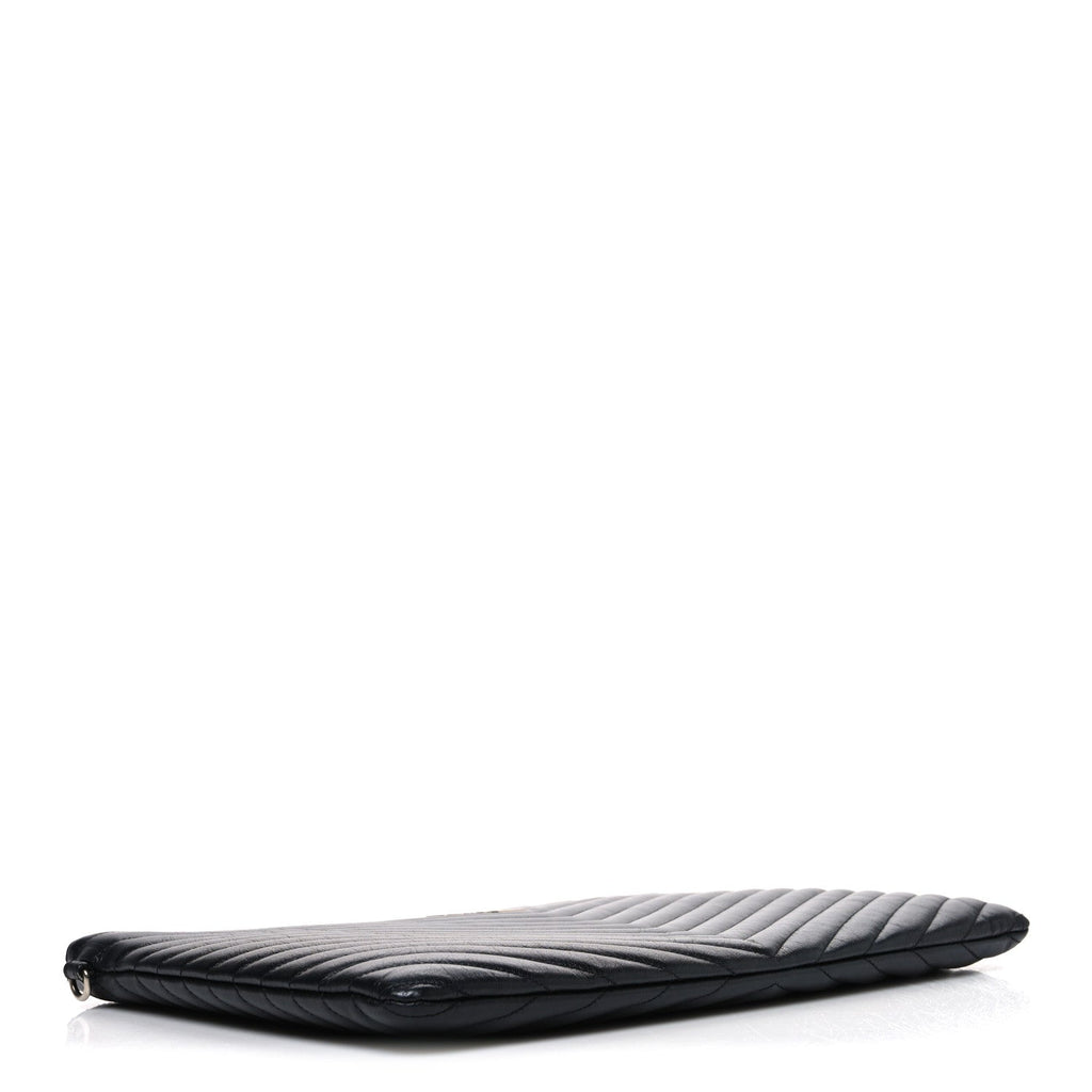 Saint Laurent Calfskin Matelasse Chevron Monogram Document Holder Black