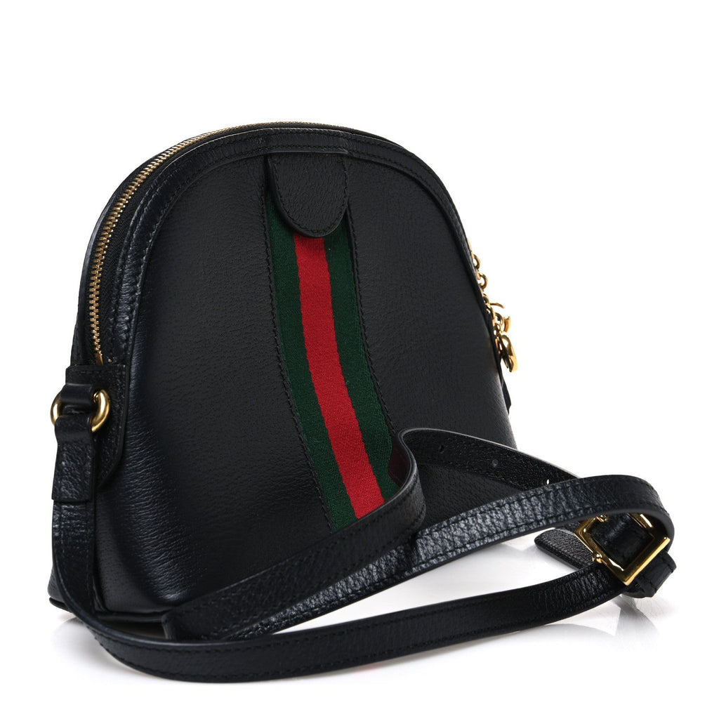Gucci Suede Patent Web GG Small Ophidia Dome Shoulder Bag Black