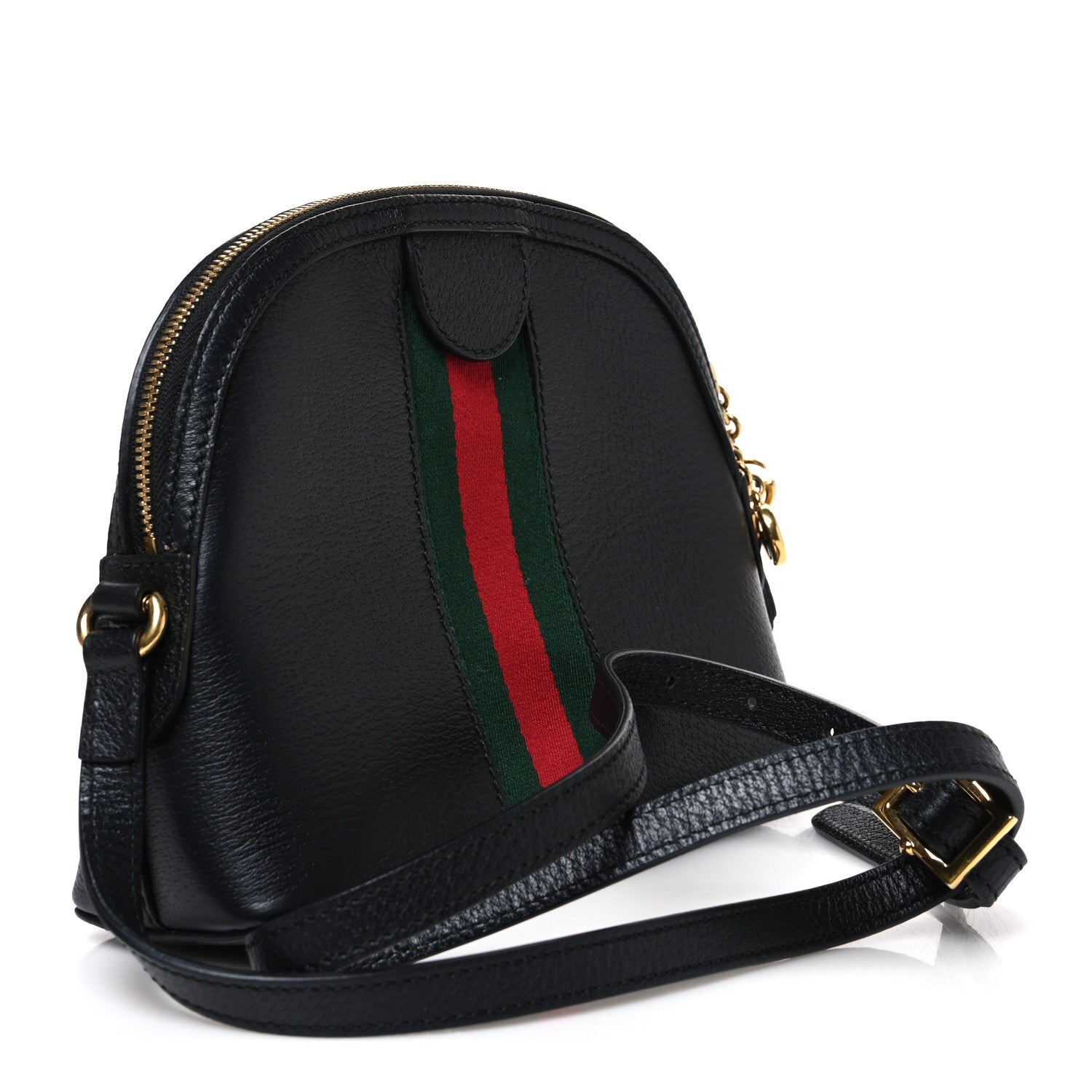 Gucci Suede Patent Web GG Small Ophidia Dome Shoulder Bag Black