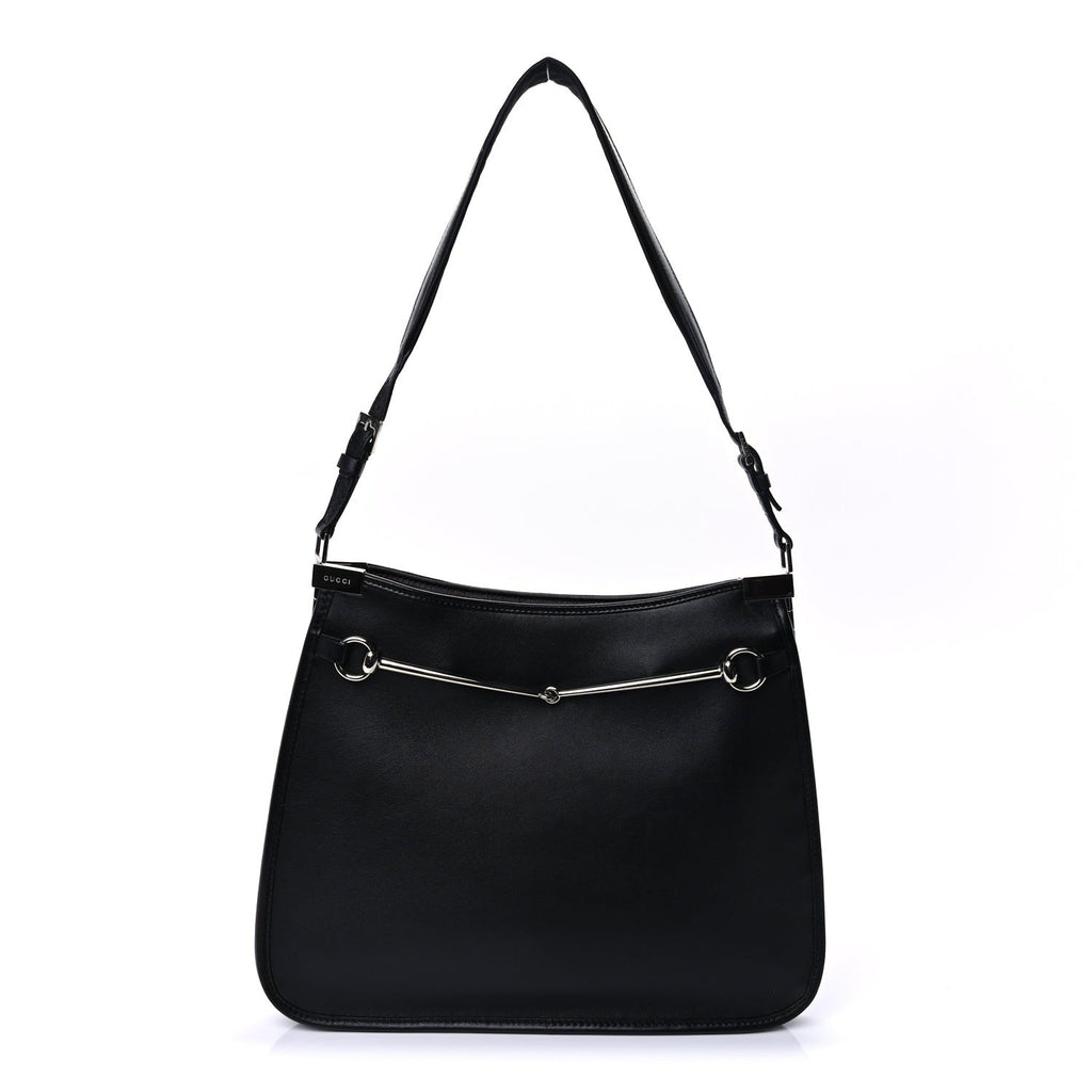 Gucci Calfskin Horsebit Slim Shoulder Bag Black