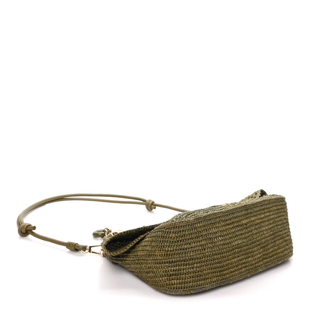 Loewe Raffia Calfskin Donut Chain Medium Ola Shoulder Bag Dark Khaki