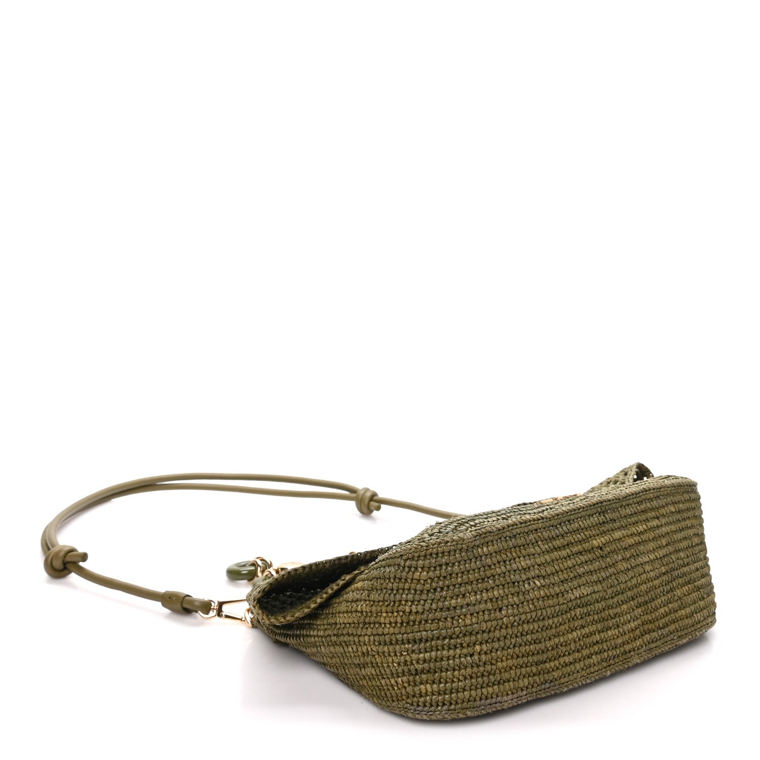 Loewe Raffia Calfskin Donut Chain Medium Ola Shoulder Bag Dark Khaki