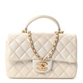 Chanel Iridescent Lambskin Quilted Mini Top Handle Rectangular Flap White